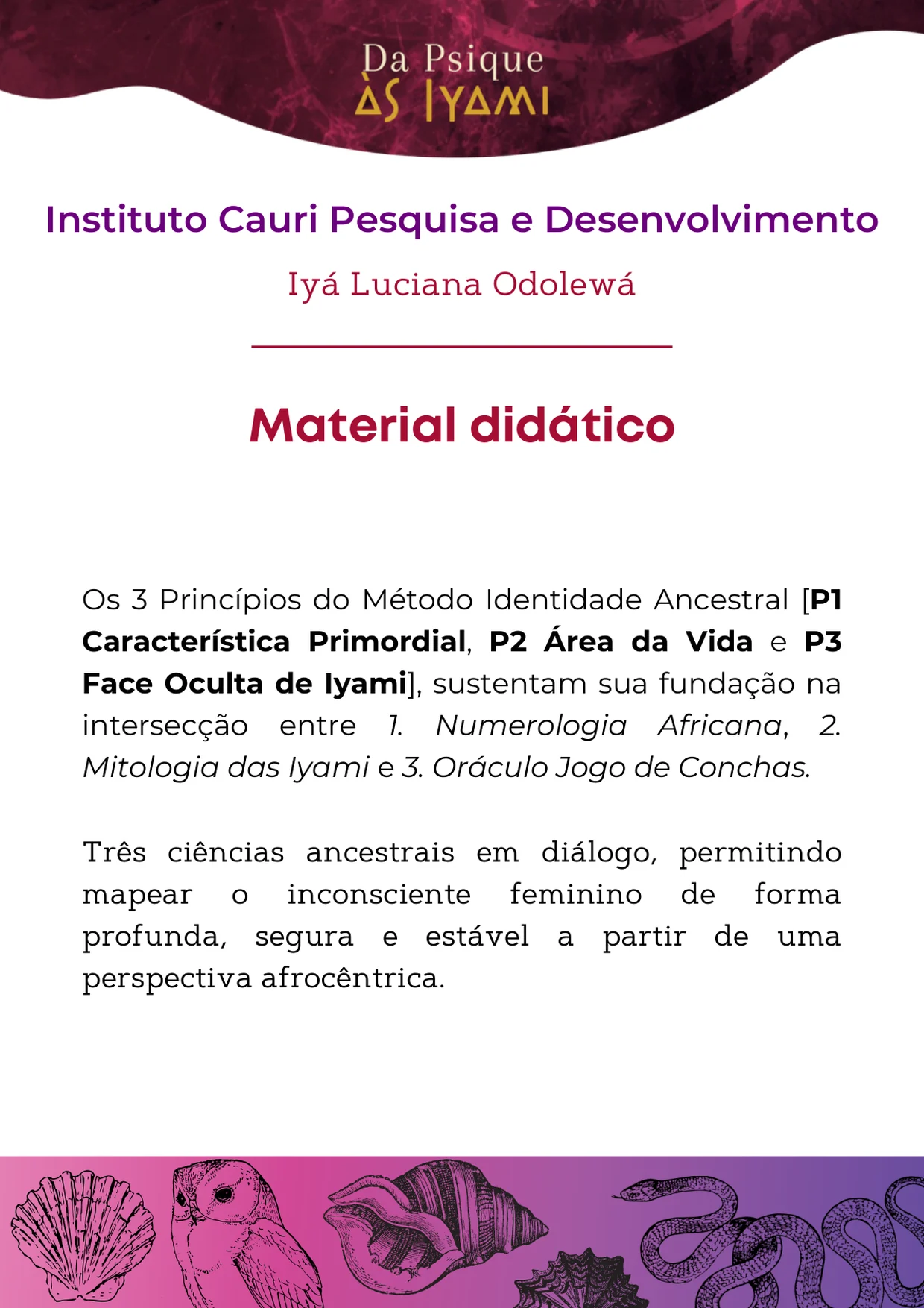 Página 1 do material didático: os três Princípios do Método Identidade Ancestral